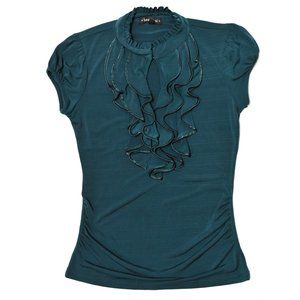 HeartSoul Forest Green Cascade Ruffle Keyhole Top